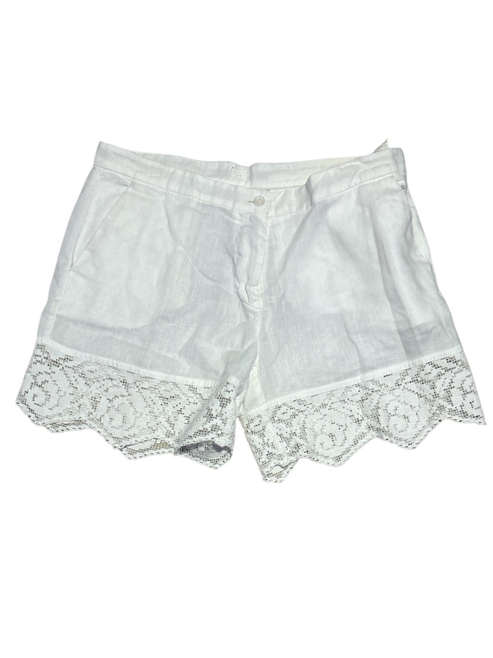120% lino linen white shorts with lace trim Size 44
